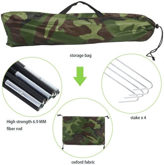 Dioche Camping Pop-up Tent, Waterproof One Person Tent Outdoor Camouflage UV Protection for Camping Hiking 200 * 100 * 100 cm - Image 3