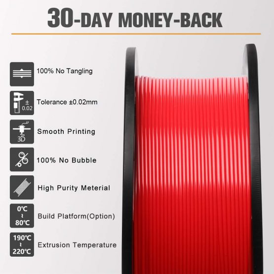 SUNLU PLA Filament 1.75mm 3D Printer Filament PLA 1kg Spool (2.2lbs), Dimensional Accuracy of +/- 0.02mm PLA Red - Image 4