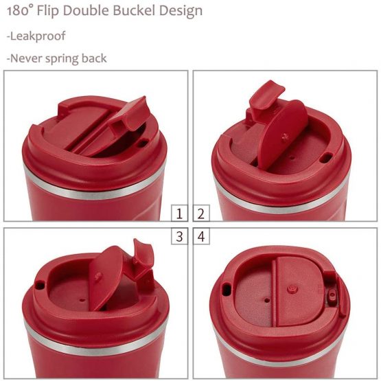 SUNTQ Reusable Coffee Cups Travel - Coffee Travel Mug with Leakproof Lid - Thermal Mug Insulated Cup - Stainless Steel Coffee Travel Cup - for Hot and Cold Drinks, 13oz/380ml, Tomato Red - Image 3