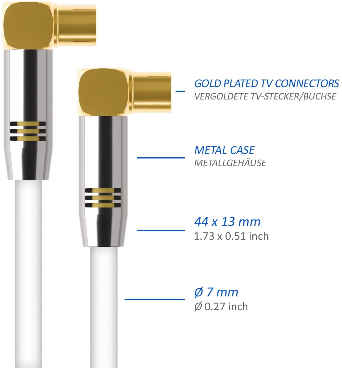 deleyCON 7.5m (24.61 ft.) TV Antenna Cable Coaxial Cable Gold-Plated Connector 2x 90° Angle Metal Connector UltraHD FullHD HDTV 100dB - Image 4
