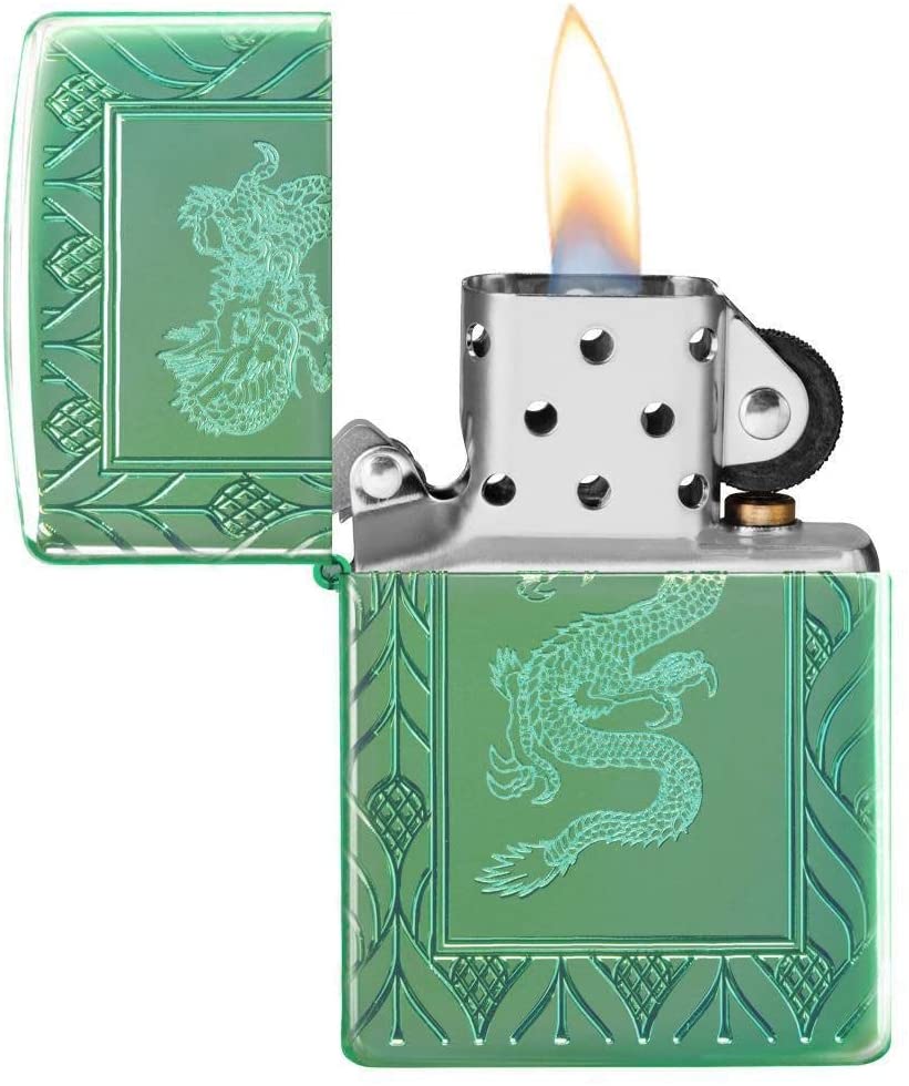 Zippo Lighter, Metal, Green, One Size, Armor High Polish Green - Elegant Dragon - Image 3