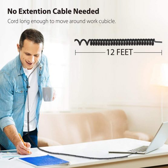 Avantree HF027 Headphones for TV with LONG CORD Earbuds, 18FT / 5.5M Extension Cable Earphones Ear buds for PC, 3.5mm Audio Output, Metal Stereo In-Ear Wired Bass Headset with Spring Coil Wire - Image 3
