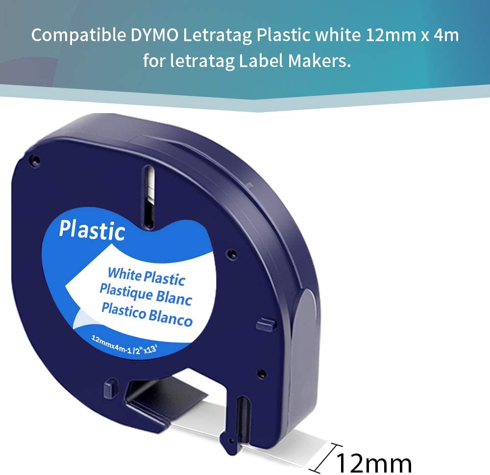 6X Fimax Compatible with Dymo LetraTag Refill Plastic Label Tape, 12mm x 4m for Label Maker LT-100H LT-100T XR - Image 2