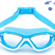Big Frame Wide-Vision Swim Goggles for Children Girls Boys(Age 6-15 years old), Premium Polarized Kids Swimming Goggles Diving Mask Anti Fog No Leaking UV Protection-with FREE Case,Nose Clip Ear Plugs