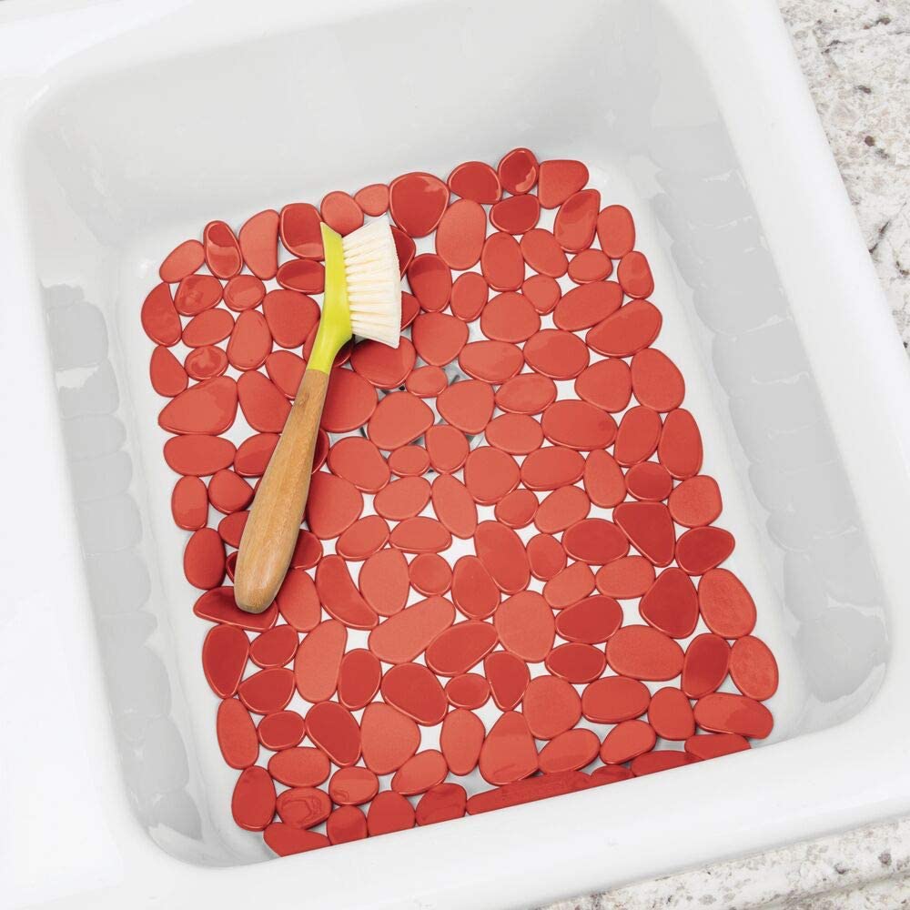 mDesign 3Piece Set Large Plastic Sink Insert Pebble Drip Mat for