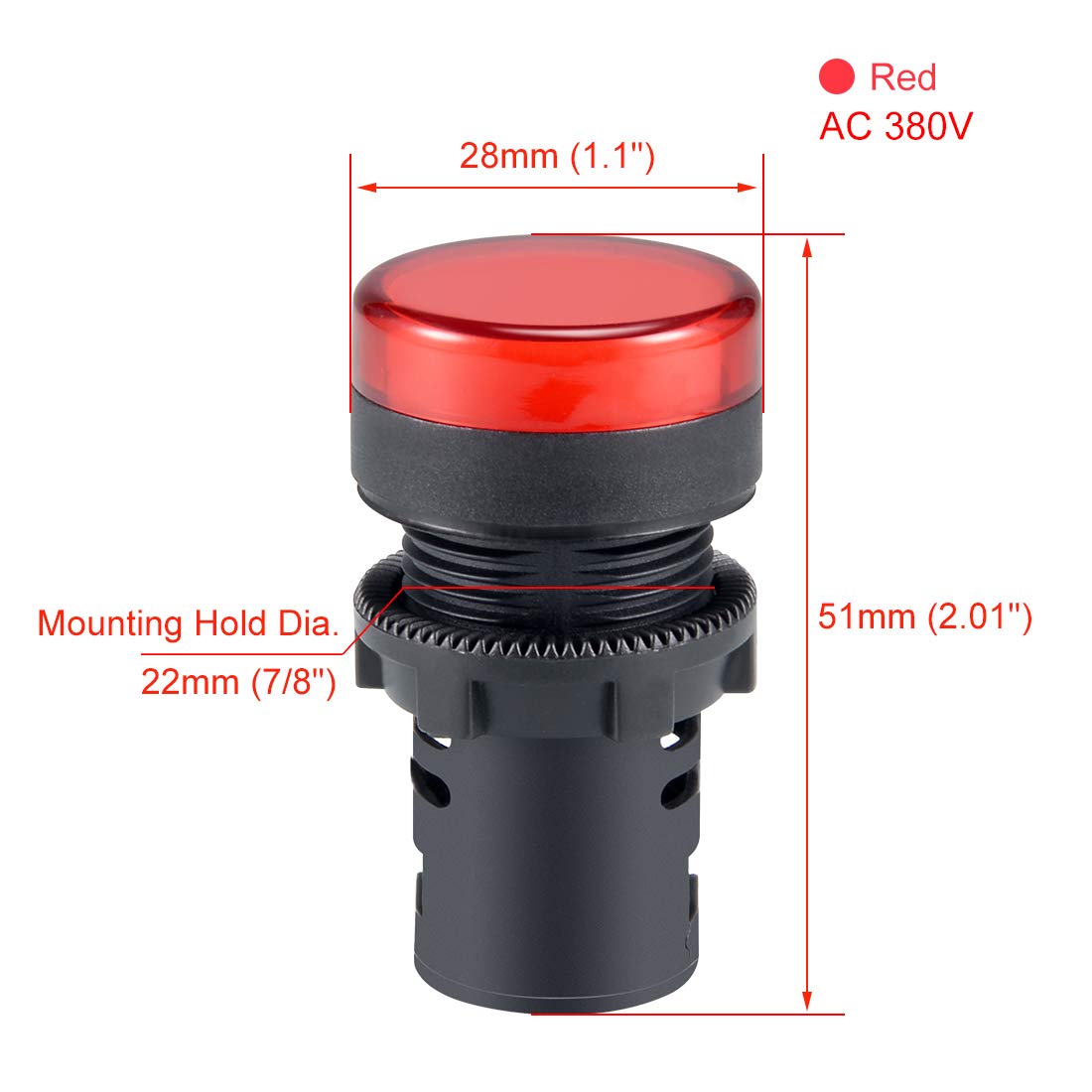 sourcing map 2Pcs Red Indicator Light AC 380V, 22mm Panel Mount, for Electrical Control Panel HVAC, DIY Projects - Image 2