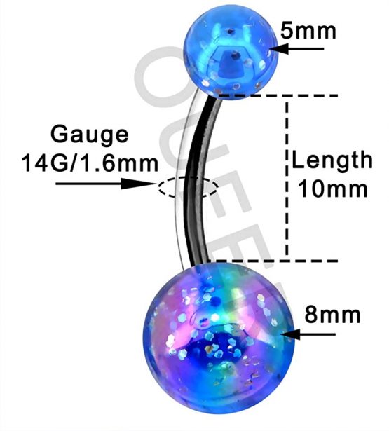 OUFER 14G Stainless Steel Belly Bars Glitter Blue Purple Belly Button Bars Navel Bars Belly Piercings Jewellery - Image 2