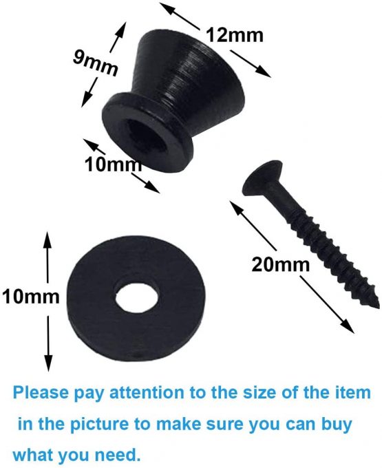 Missmore Metal Strap Lock Buttons End Pins with Mounting Screws for Electric Acoustic Guitar, Bass, Ukulele, Black-2 Pack - Image 2