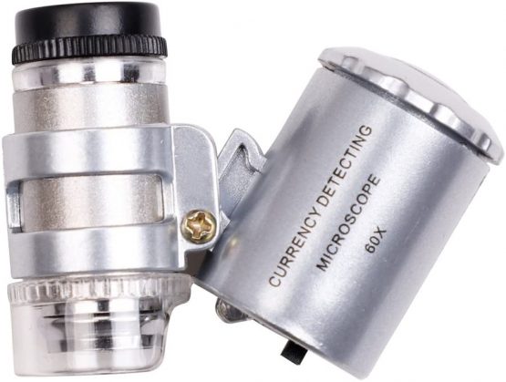 60X Mini Metal Microscope Pocket Magnifier with LED Light Small Portable Loupe Magnifying Glass with UV Light Best for Jewellery Diamond Collectibles Art Crafts Stamp Adjustable Lamp - Image 4
