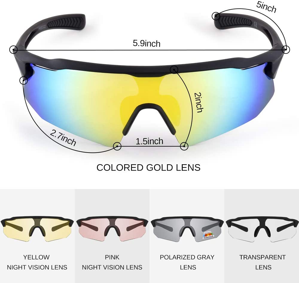 Snowledge Cycling Glasses with 5 Interchangeable Lens UV 400 Protection Polarised Sports Sunglasses for Men Women Running Climbing Fishing Driving Golfing - Image 2