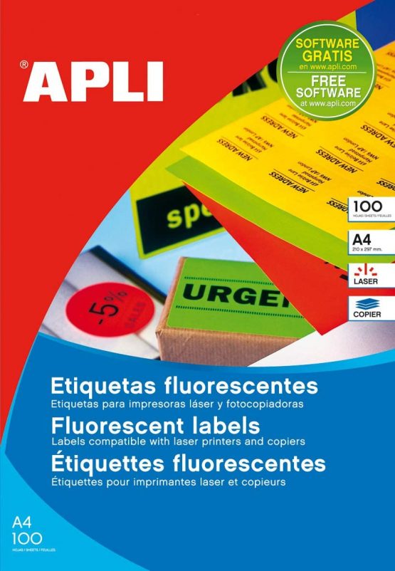 APLI 12988 Permanent Fluorescent Green Labels 99.1 x 67.7 mm 100 Sheets