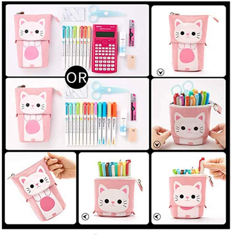 Star-Link Stand Pencil Holder, Cute Cartoon Cat Telescopic Stand Stationery Bag Pencil Case Pouch Variable Kids Canvas Cosmetic Bags Storage Bag Retractable Pen Makeup Bag for Boys Girls Students - Image 3