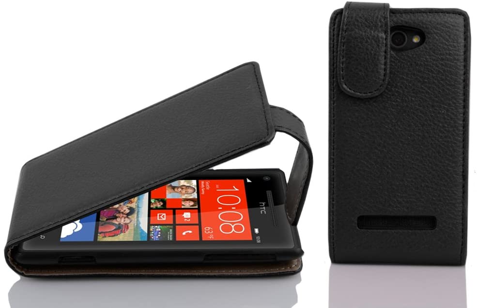 Cadorabo Case works with HTC 8S in OXIDE BLACK - Flip Style Case made of Structured Faux Leather - Wallet Etui Cover Pouch PU Leather Flip