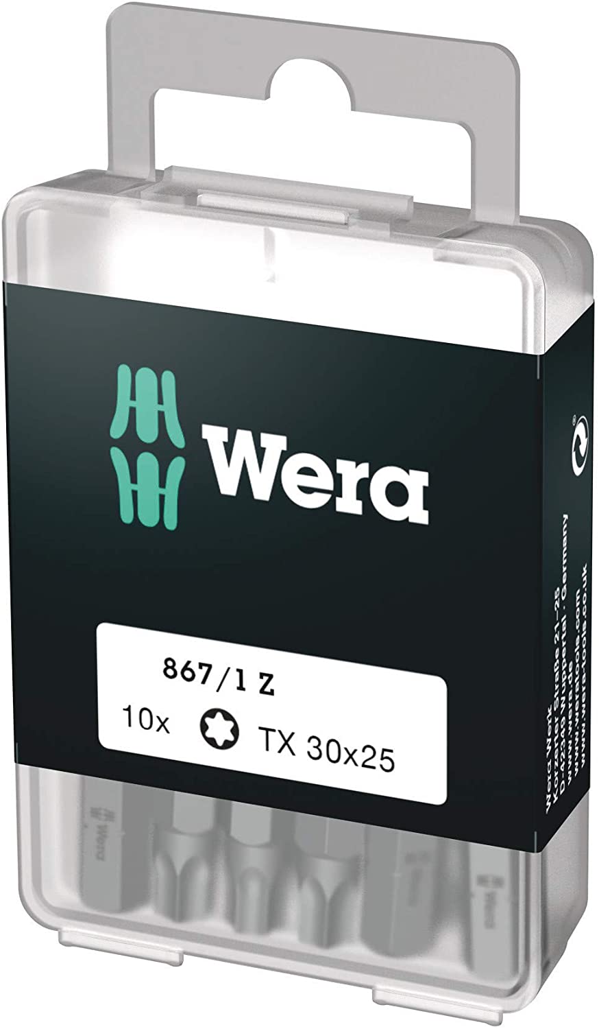 Wera 05072411001 Torx Extra-Tough Bits 867/1 Z TX30 x 25 mm, Pack of 10, Silver