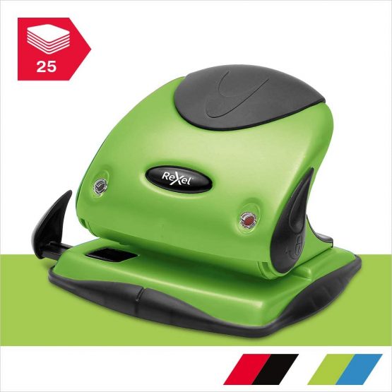 Rexel Choices P225 2 Hole Punch, 25 Sheet Capacity, Paper Alignment Indicator, Metal, Green, 2115694