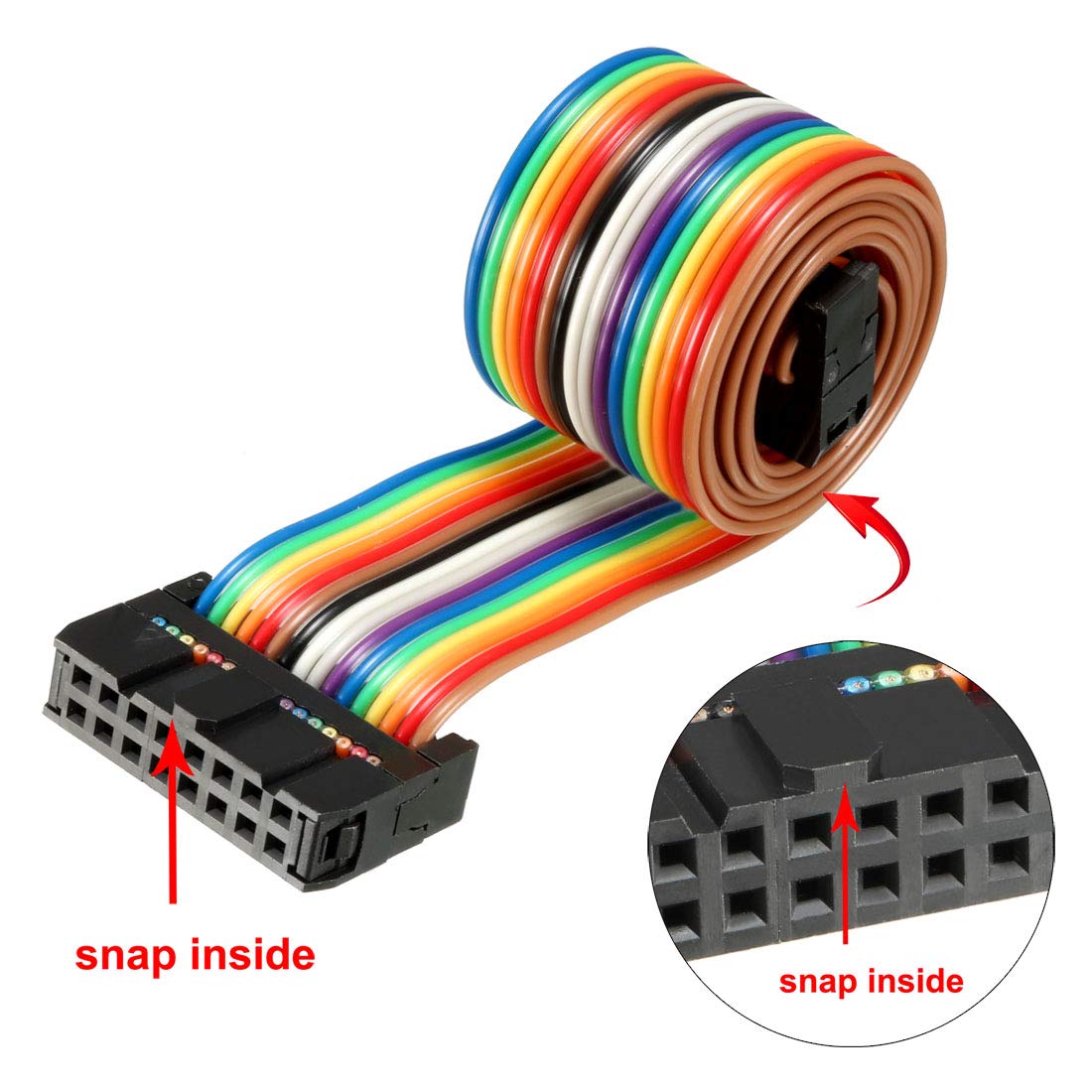 sourcing map IDC Rainbow Wire Flat Ribbon Cable 16 Pins 48cm Length 2.54mm Pitch 2pcs Type-B, 16P-48cm 2pcs - Image 3