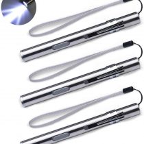 ShineTool 3PCS LED Rechargeable Pen Light USB Mini Pocket Pen Torch Stainless Steel Water-Resistant Handheld Flashlight with Clip + USB Cable for Mechanic, Nurses, Doctors