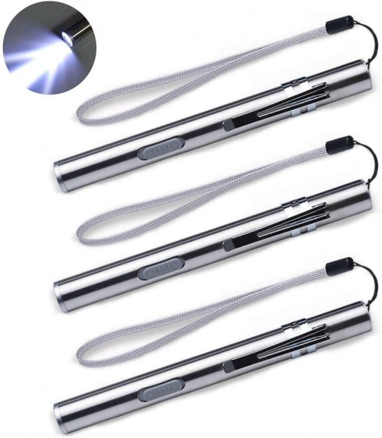 ShineTool 3PCS LED Rechargeable Pen Light USB Mini Pocket Pen Torch Stainless Steel Water-Resistant Handheld Flashlight with Clip + USB Cable for Mechanic, Nurses, Doctors