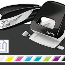 Leitz 50951095 Stapler and Hole Punch Set, Staple or Punch Up to 30 Sheets, Includes Staples, WOW Range, Black