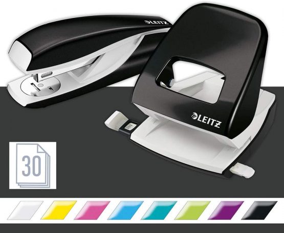 Leitz 50951095 Stapler and Hole Punch Set, Staple or Punch Up to 30 Sheets, Includes Staples, WOW Range, Black