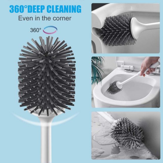 Braoses Toilet Brush and Holder Flooring/Wallmounted Silicone Toilet Brush Holder Set Toilet Cleaning Brush & Quick Drying Holder Kit for Bathroom (Black) - Image 4
