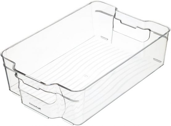 KitchenCraft KCFSTOREMED Medium Fridge-Safe Plastic Kitchen Storage Box, 31.5 x 21 x 9 cm (12.5" x 8.5" x 3.5") - Transparent