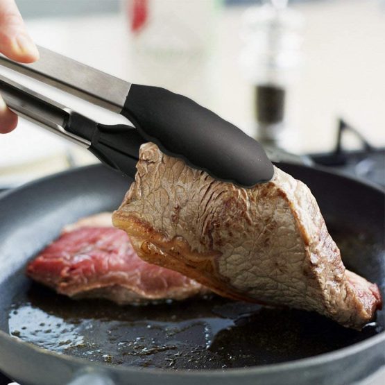 HENSHOW Kitchen Tongs Set of 3, 7”,9” and 12” Premium Stainless Steel Cooking Tongs, Non Stick and Heat Resistant Handle, Silicone Tongs for Cooking, Serving, Barbecue, Buffet, Salad, Ice, Oven - Image 3