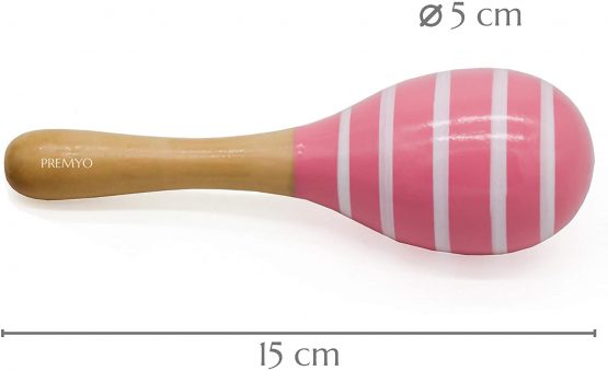 PREMYO Baby Rattle Maracas - Wooden Musical Instruments for Toddlers - Newborn Sensory Toys - Stripes Stars Grey Rose - Image 4