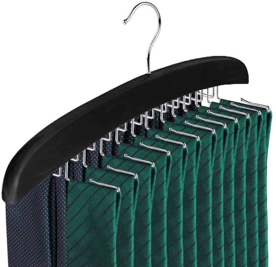 SunTrader Wooden Tie Hanger,24 Tie Organizer Rack Hanger Holder Hook (Black, 24 hooks) - Image 2