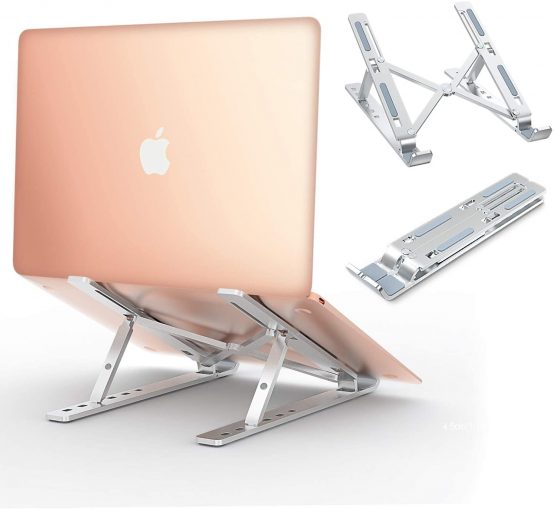 Babacom Laptop Stand, Aluminum Ventilated Stand Ergonomic Adjustable Computer Holder, Lightweight Notebook Riser for MacBook Air Pro, Dell XPS, HP, More 10-15.6” Laptops Tablet iPad, Silver