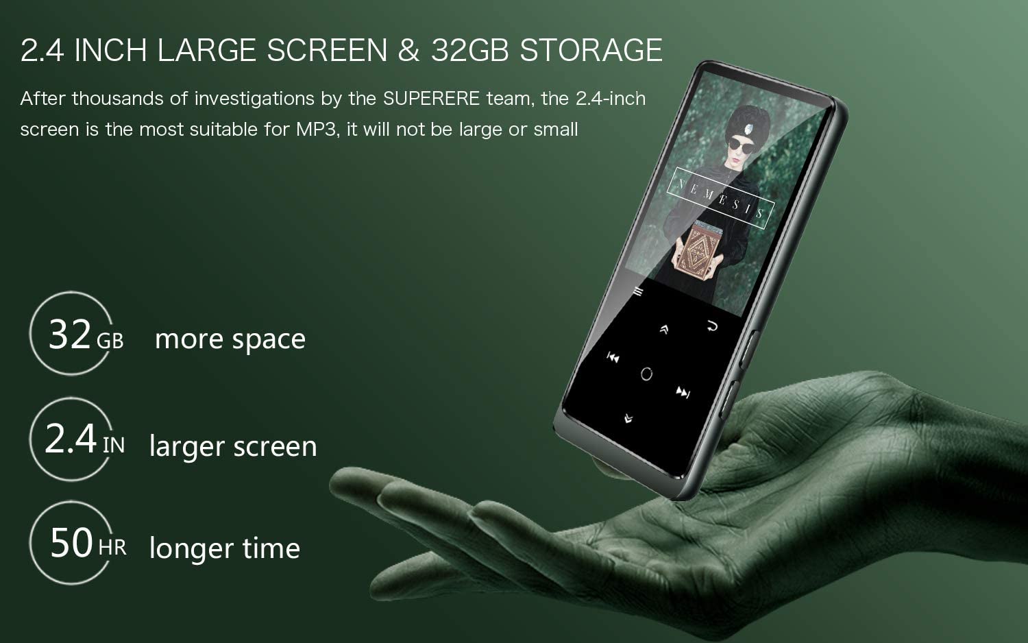 32GB MP3 Player, SUPEREYE MP3 Music Players with Bluetooth 4.2, 2.4