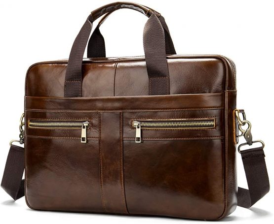 Leather Business Messenger Bag Briefcase Handbag for Men Carry All Laptop Protection for 14 Inch Computer Crossbody Shoulder Tote Handle Daypack
