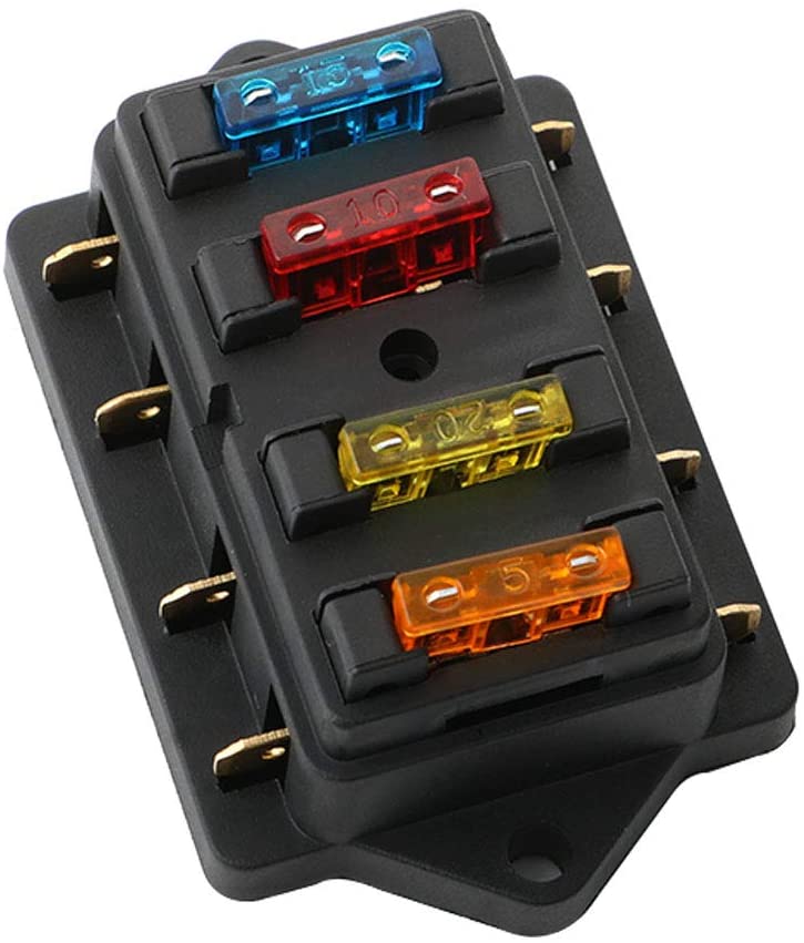 QitinDasen Premium 4-Way Car & Boat Blade Fuse Box with Damp-Proof Cover, Universal Standard Fuse Holder, and 10 Free Pieces (12V/24V)
