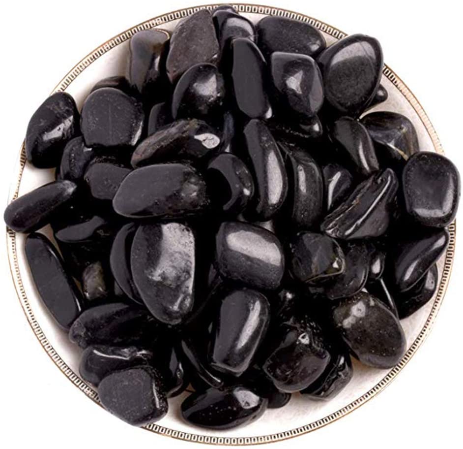 Hisredsun 2.1 lb Black Decorative Stones,0.4-1 inch Natural Polished Pebbles for Plant Pots,River Rocks for Landscaping Vase Fillers,Succulents,Aquarium and Garden Decoration