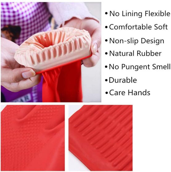 Rubber Cleaning Gloves Kitchen Dishwashing Glove 3-Pairs,Waterproof Reuseable. (Red, Large) - Image 3