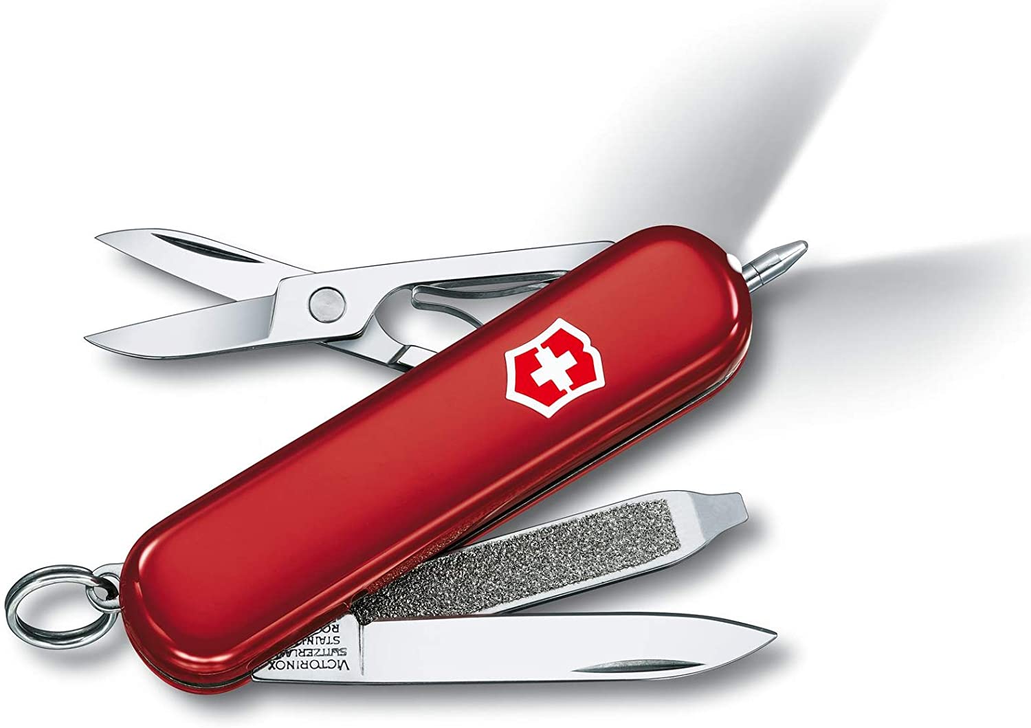 Victorinox Signature Lite Swiss Army Pocket Knife, Small, Multi Tool, 7 Functions, LED, Pen, Red