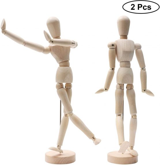 Kurtzy 30.5cm/12 inch Wooden Male & Female Human Body Drawing Mannequins with Stand (2 Pack) - Flexible Joints Artist Manikin Wood Model - Articulated Art Figures for Sketching & Painting - Home Decor
