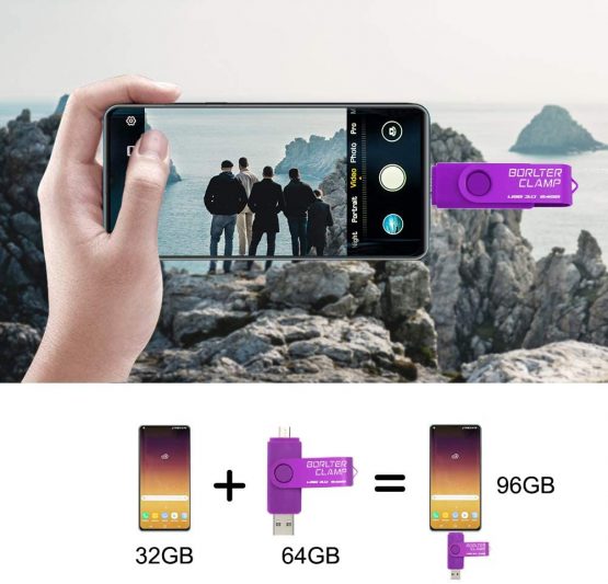 BorlterClamp 64GB Dual USB 3.0 Flash Drive OTG Memory Stick, Thumb Drive with Micro USB Drive Port for Android Smartphone Tablet & Computer (Purple) - Image 4