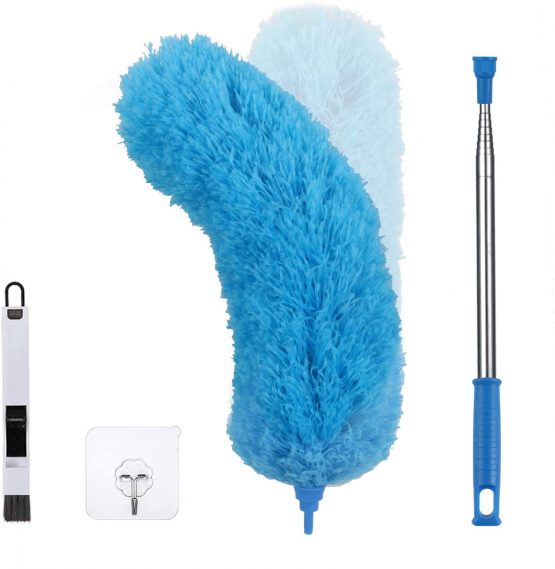 Vicloon Feather Duster Extendable, 100 Inches Microfiber Duster Cleaning Steel Telescopic Duster Feather Duster with Bendable and Window Slot Cleaning Brush Hand for Cleaning Ceiling Fans, Cars…