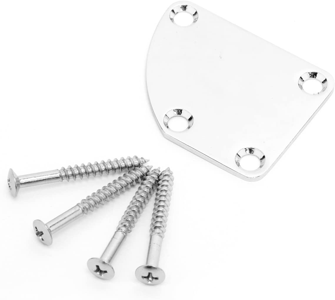 Musiclily 4 Hole Curved Guitar Neck Plate for Strat Tele Electric Guitar or Bass,Chrome