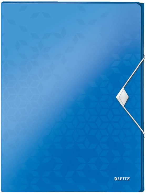 Leitz 46290036 Box File, Holds up to 300 A4 Sheets, Elastic Closure, Flexible Plastic, Blue Metallic, WOW Range