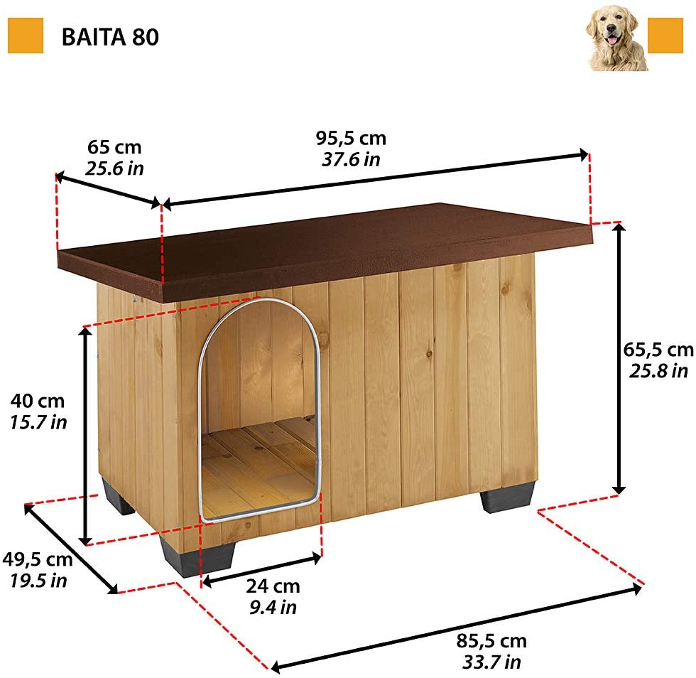 Ferplast BAITA 80 FSC Wooden Dog House, Opening Roof, Waterproof & Anti-UV, Sloping, with Lock, Anti-Bite Aluminium Door - Image 2