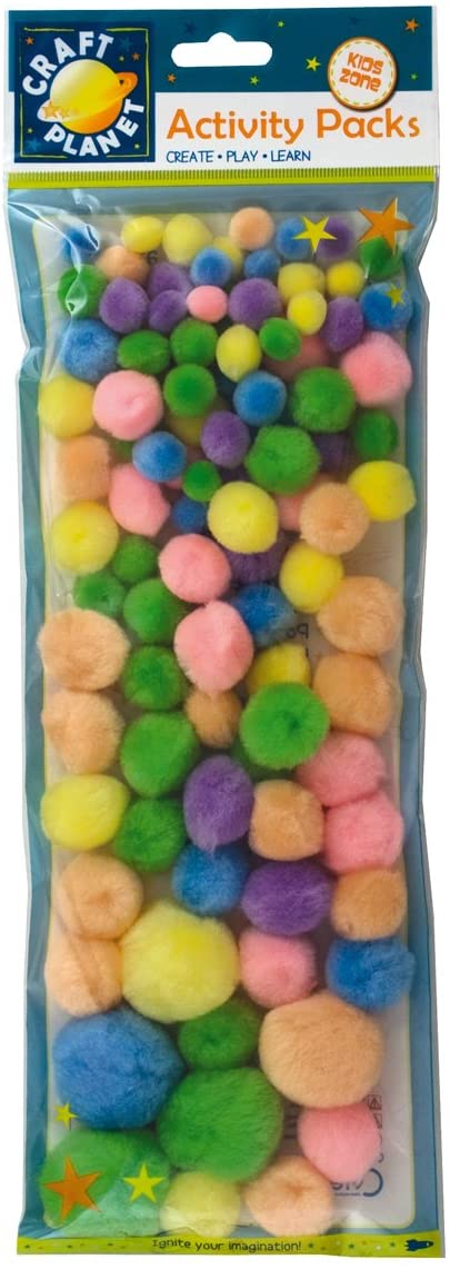 Craft Planet Pom Poms, Pack Of 100 Pastel Assorted Colours, Standard, Loose Fluffy Pompom Balls
