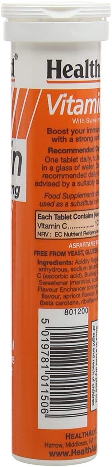 HealthAid Vitamin C Orange Flavour Vegetarian Effervescent 1000mg 20 Tablets, Pack of 3, 20 count (Pack of 3) - Image 2