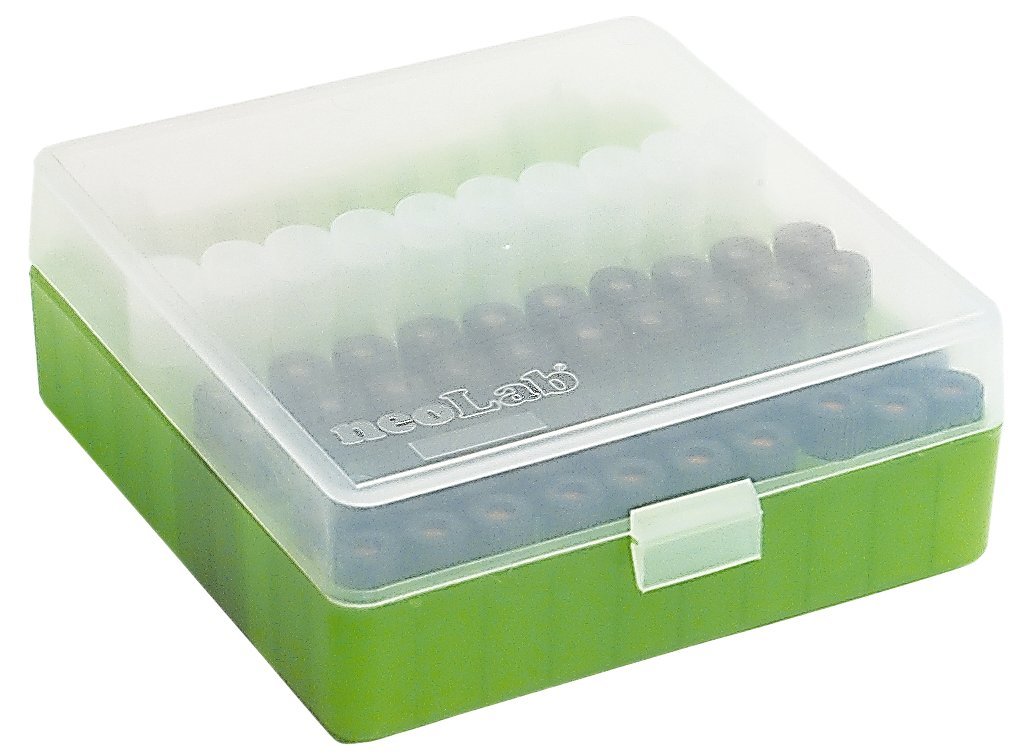 Neolab 2 1937 Neobox 100 Polypropylene Stackable Storage Boxes for vials – 12 mm, Green