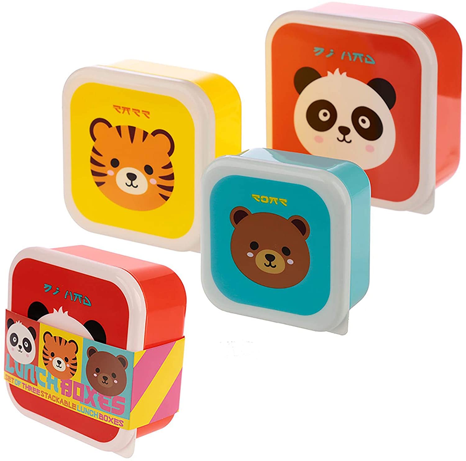 Puckator Cutiemals Reusable Lidded Snack Pot Lunch Box Set of 3, BPA Free PVC, Nursery School Travel Home