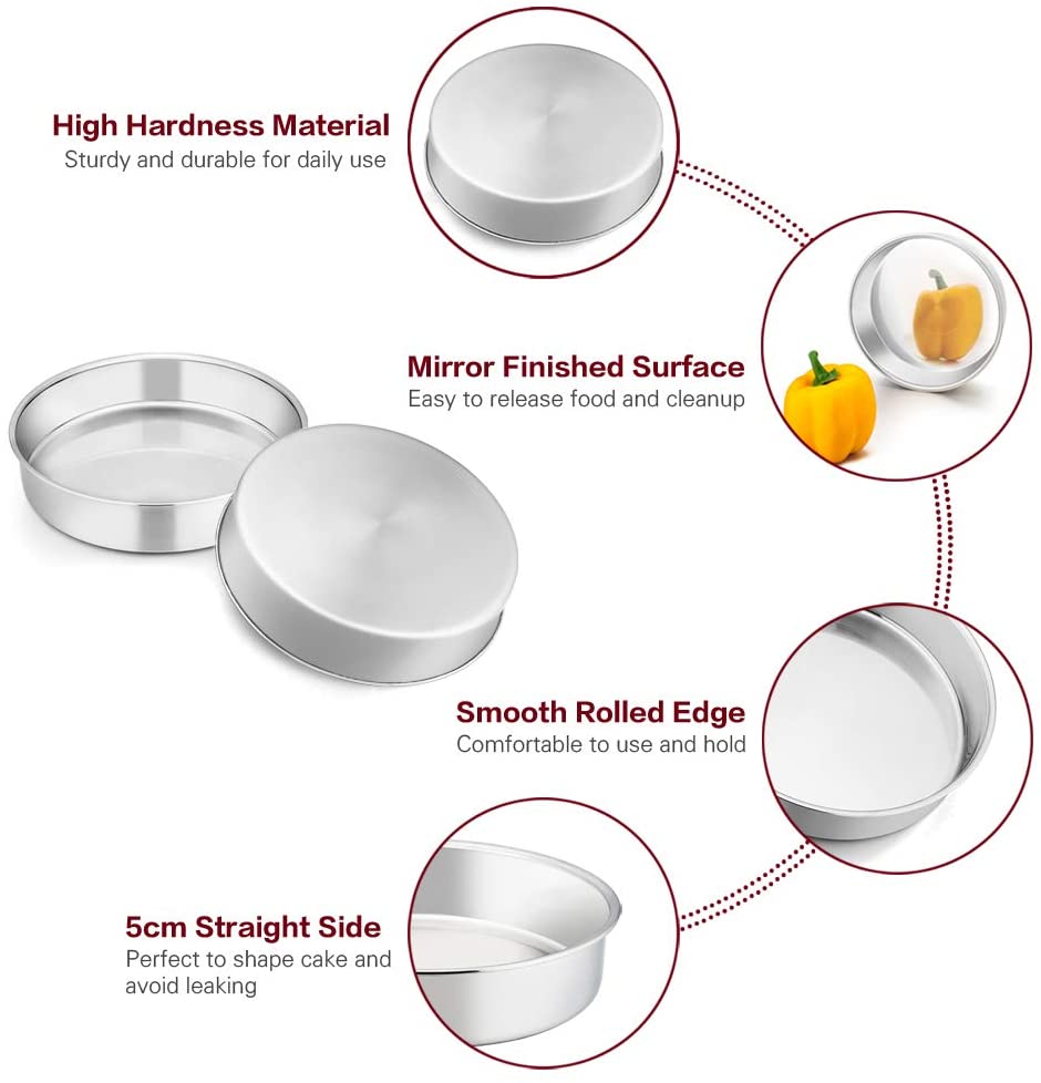 TEAMFAR 6 Inch Cake Tin, Stainless Steel Round Cake Pans Set of 4, Layer Cake Baking Mould for Wedding/Christmas/Birthday - Image 3