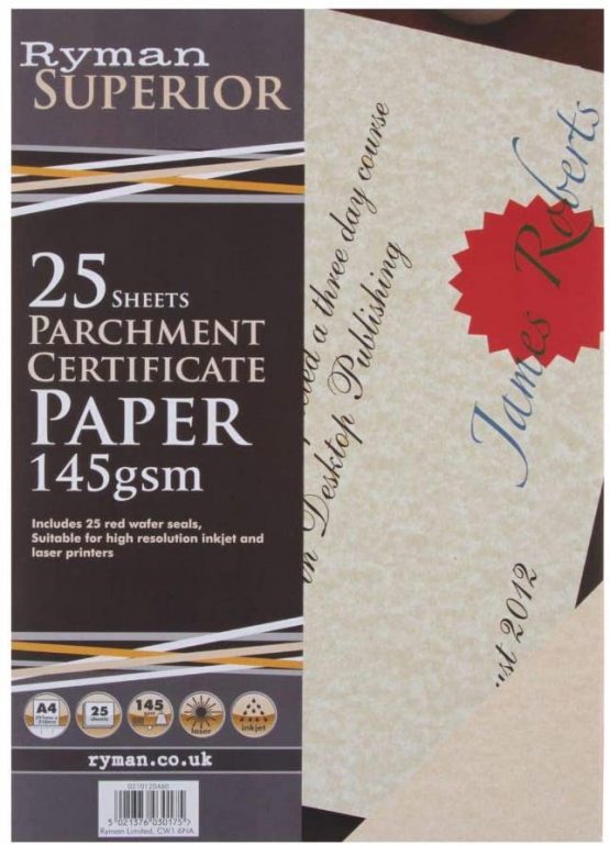Ryman Certificate Paper A4 145gsm 25 Sheets - Color: Cream - Image 3