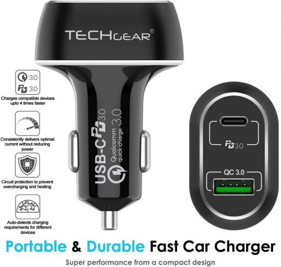 TECHGEAR USB C Car Charger, 63W 2 Port USB Car Charger with 45W PD Power Delivery & 18W Quick Charge 3.0 Port for iPhone 12 11 Pro XS Max XR, iPad Pro/Air 4 Macbook Pro/Air 2018, S21 S20 Note 20 etc - Image 3