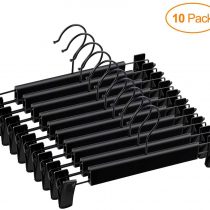 Mutsitaz 10 Pack Trousers Hangers with Adjustable Anti-Rust Clips for Trousers, Skirts, Clothes Hanger Black
